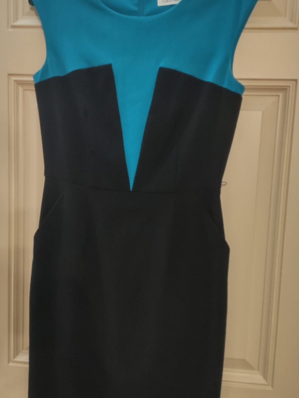 Calvin Klein Teal and Black Sleeveless Sheath A-Line Dress
